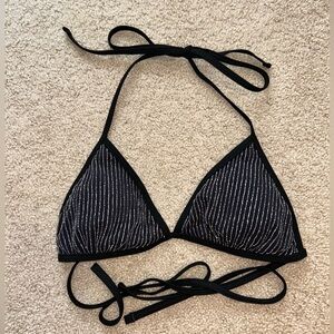 EUC Ladies Black and Silver Pinstriped Triangle Padded Bikini Top Sz S